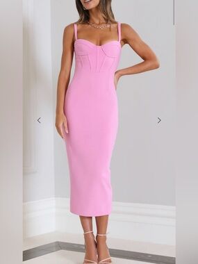 Hello Molly TIME TO CHARM MIDI DRESS PINK Small Corset NWT